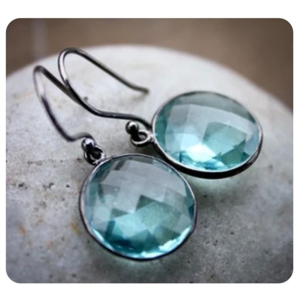 Handmade Jewelry - Teal Quartz & Oxidized Black Rhodium Earrings